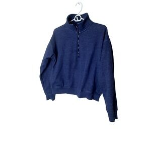 Fabletics Sweatshirt Womens Medium Blue Fleece 1/4 Zip Mock Neck Pullover‎